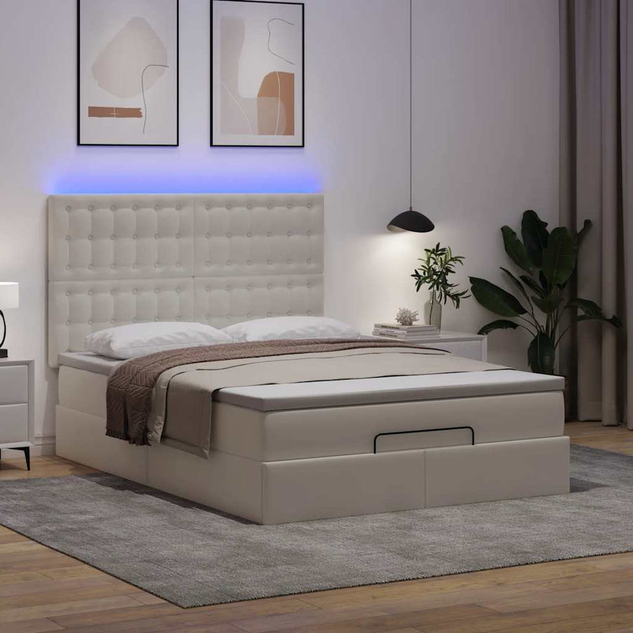 Ottoman bed met matras en LED's 140x200cm kunstleer wit