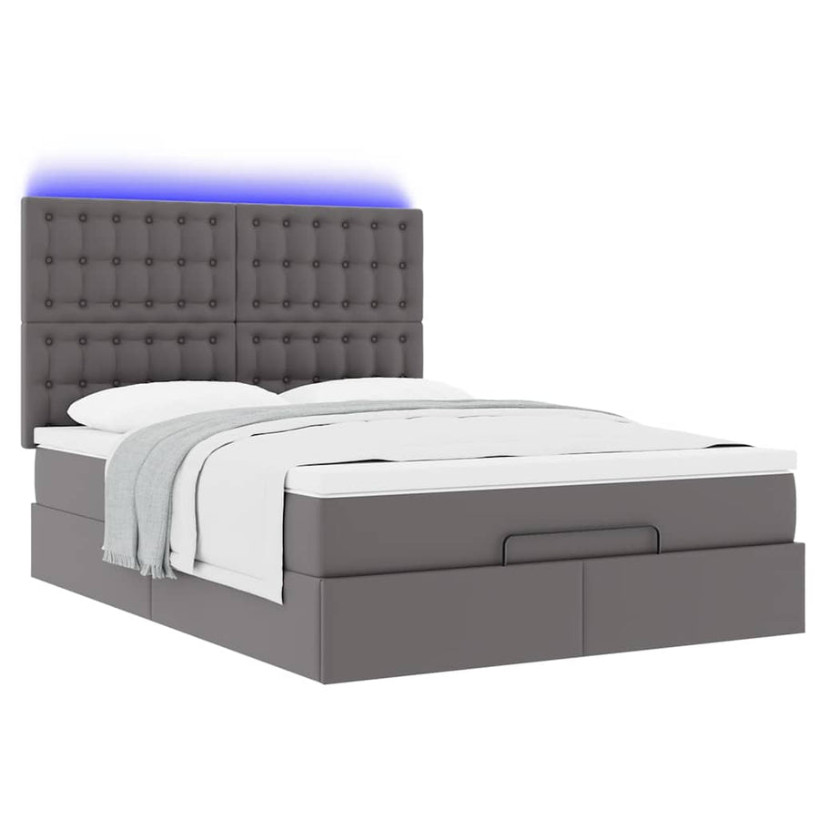 Ottoman bed met matras en LED's 140x200cm kunstleer grijs