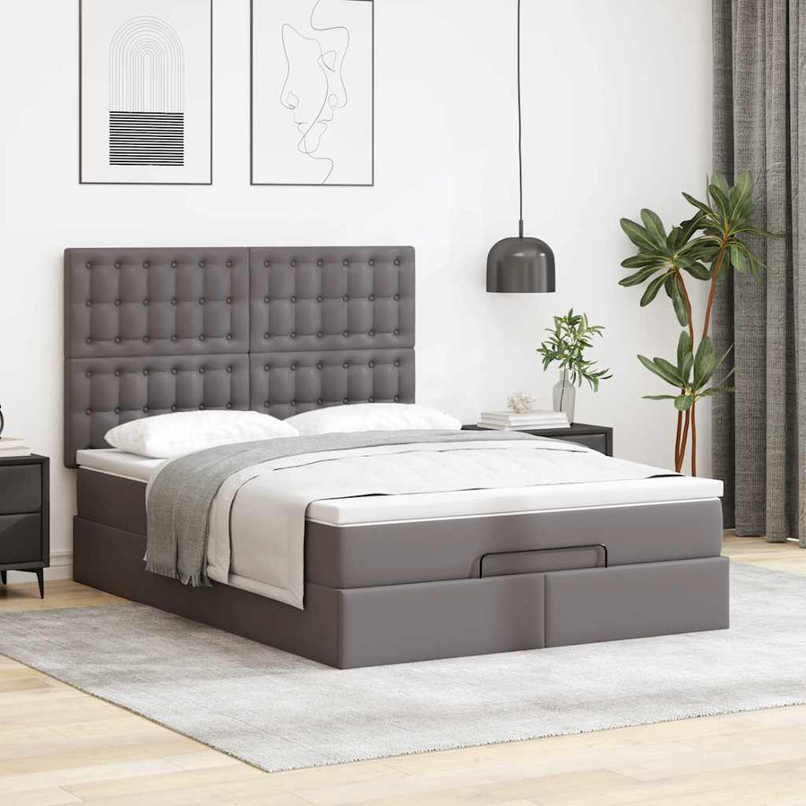 Ottoman bed met matras en LED's 140x200cm kunstleer grijs