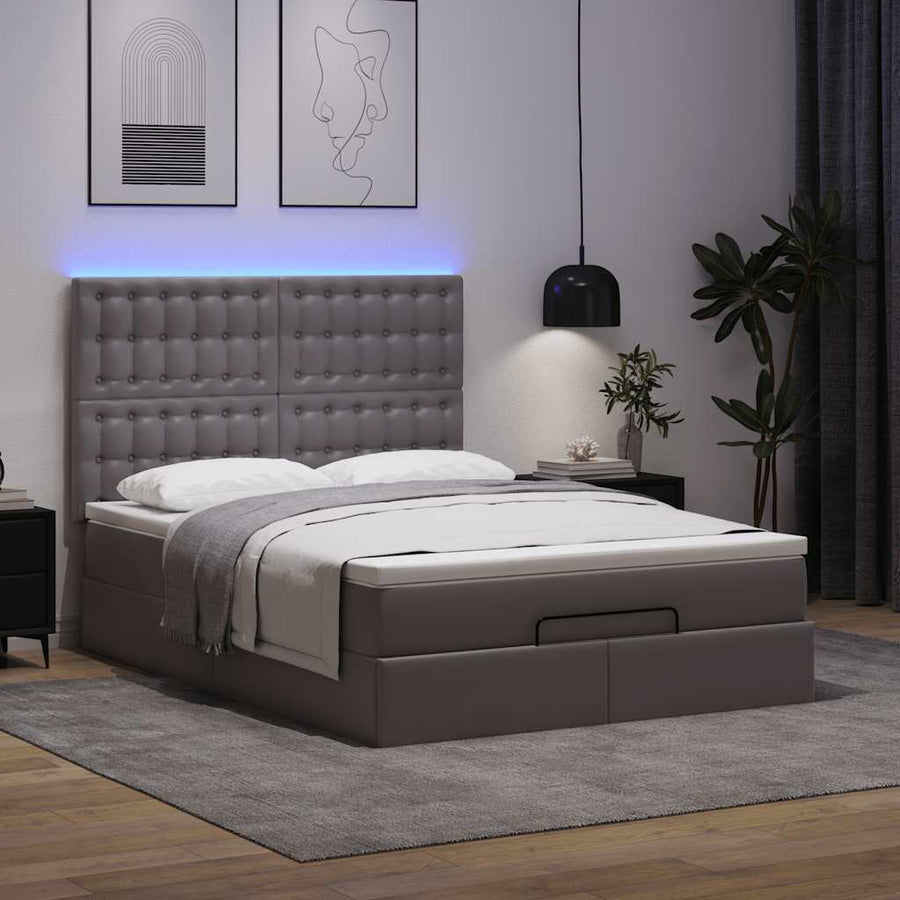 Ottoman bed met matras en LED's 140x200cm kunstleer grijs
