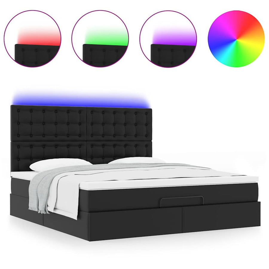Ottoman bed met matras en LED's 160x200cm kunstleer zwart