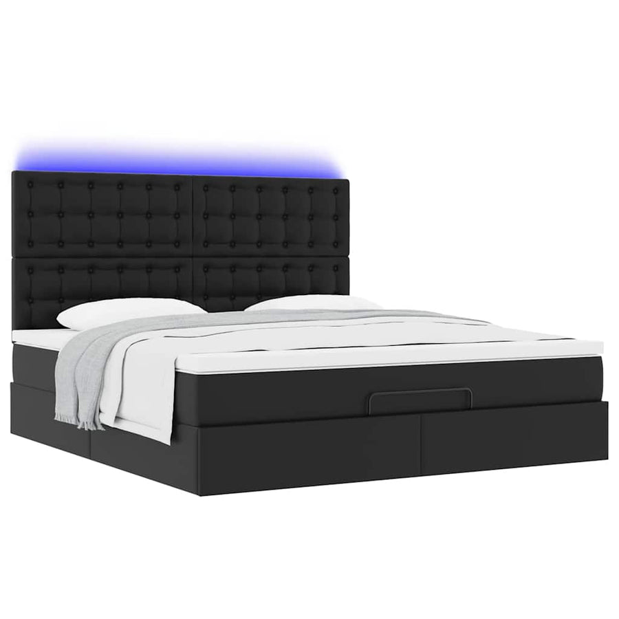 Ottoman bed met matras en LED's 160x200cm kunstleer zwart