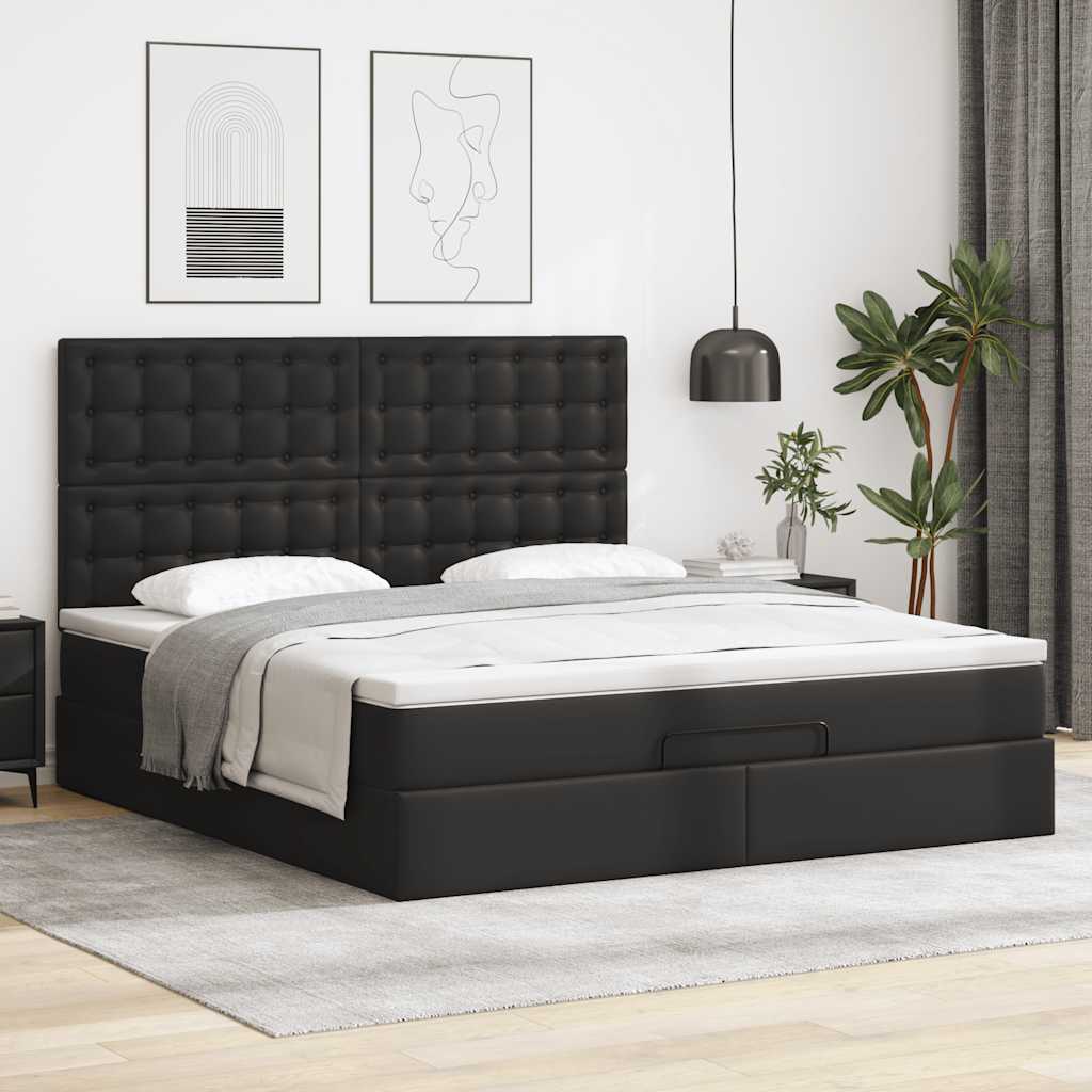 Ottoman bed met matras en LED's 160x200cm kunstleer zwart