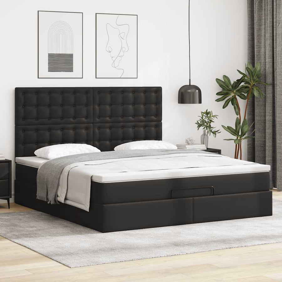 Ottoman bed met matras en LED's 160x200cm kunstleer zwart