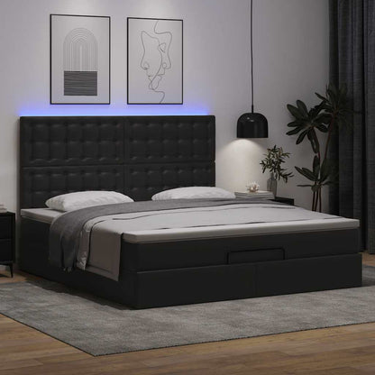 Ottoman bed met matras en LED's 160x200cm kunstleer zwart