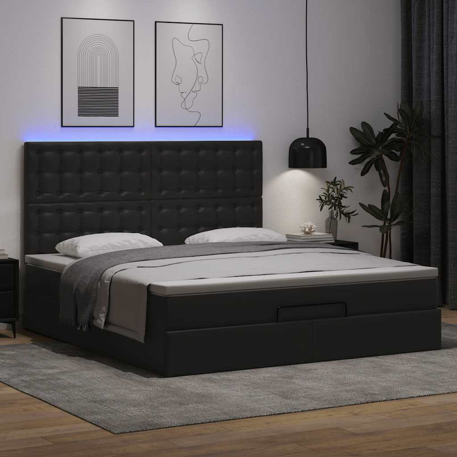 Ottoman bed met matras en LED's 160x200cm kunstleer zwart