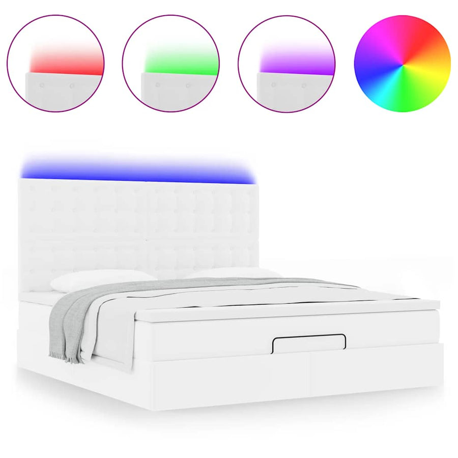 Ottoman bed met matras en LED's 160x200cm kunstleer wit
