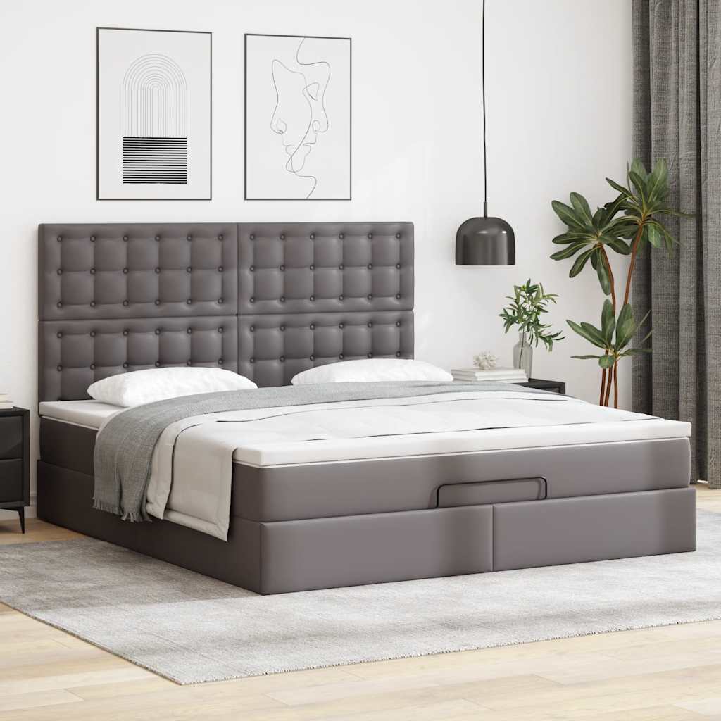 Ottoman bed met matras en LED's 160x200cm kunstleer grijs