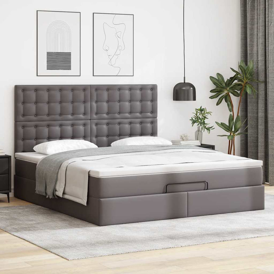 Ottoman bed met matras en LED's 160x200cm kunstleer grijs