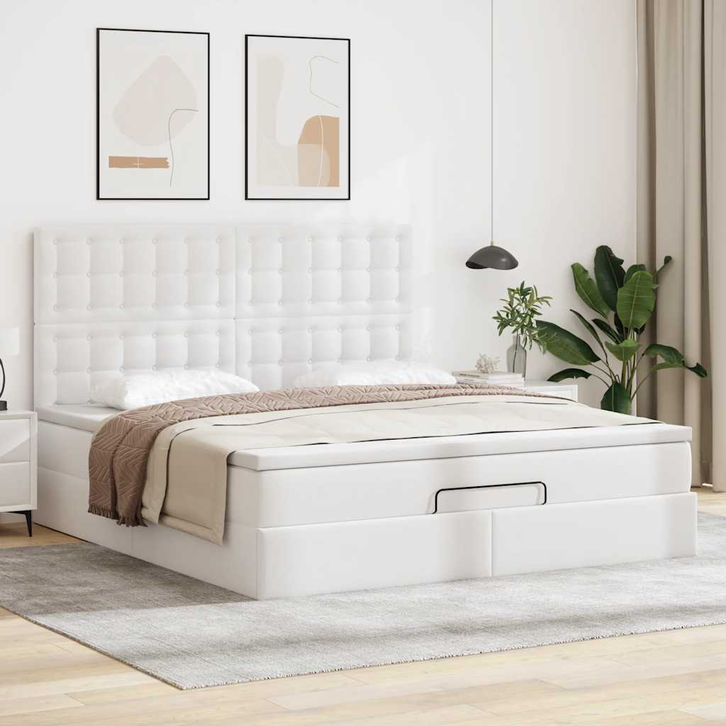 Ottoman bed met matras en LED's 180x200cm kunstleer wit