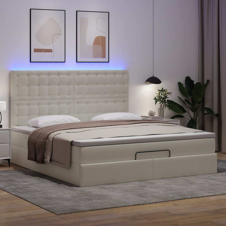 Ottoman bed met matras en LED's 180x200cm kunstleer wit