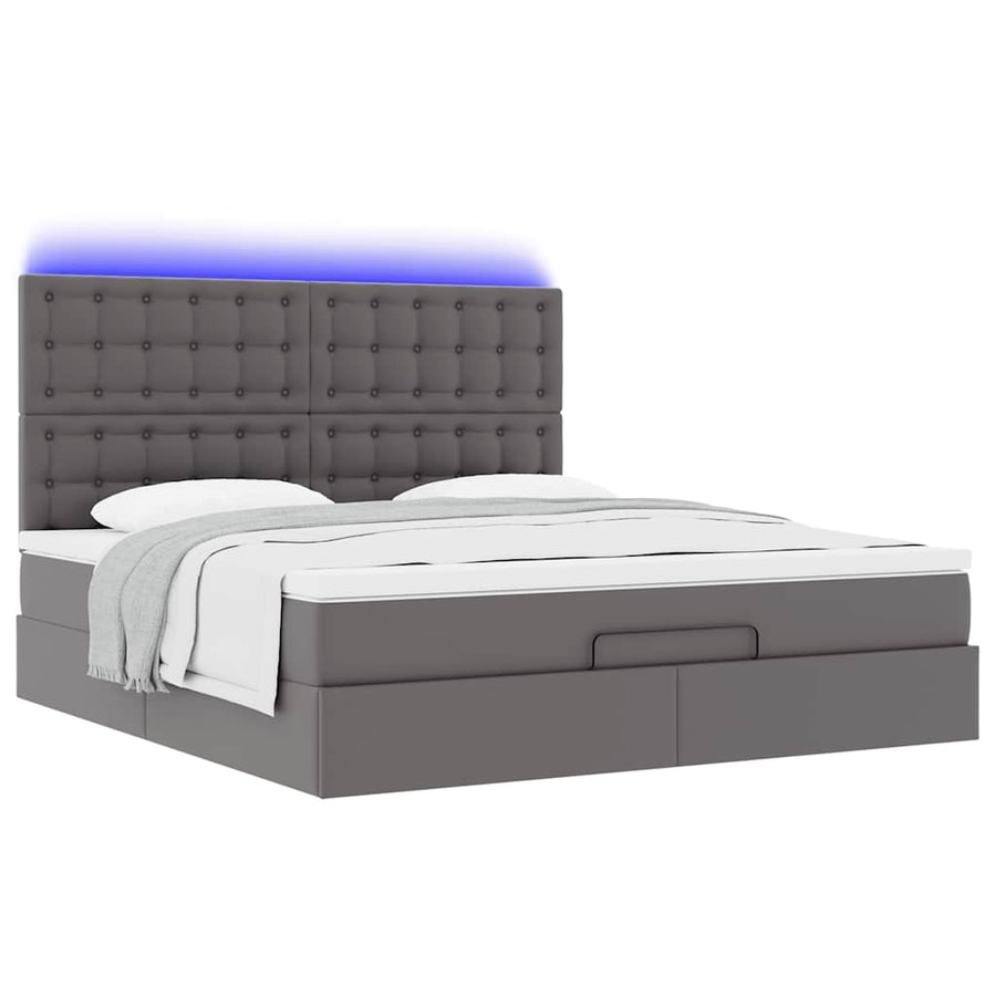 Ottoman bed met matras en LED's 180x200cm kunstleer grijs