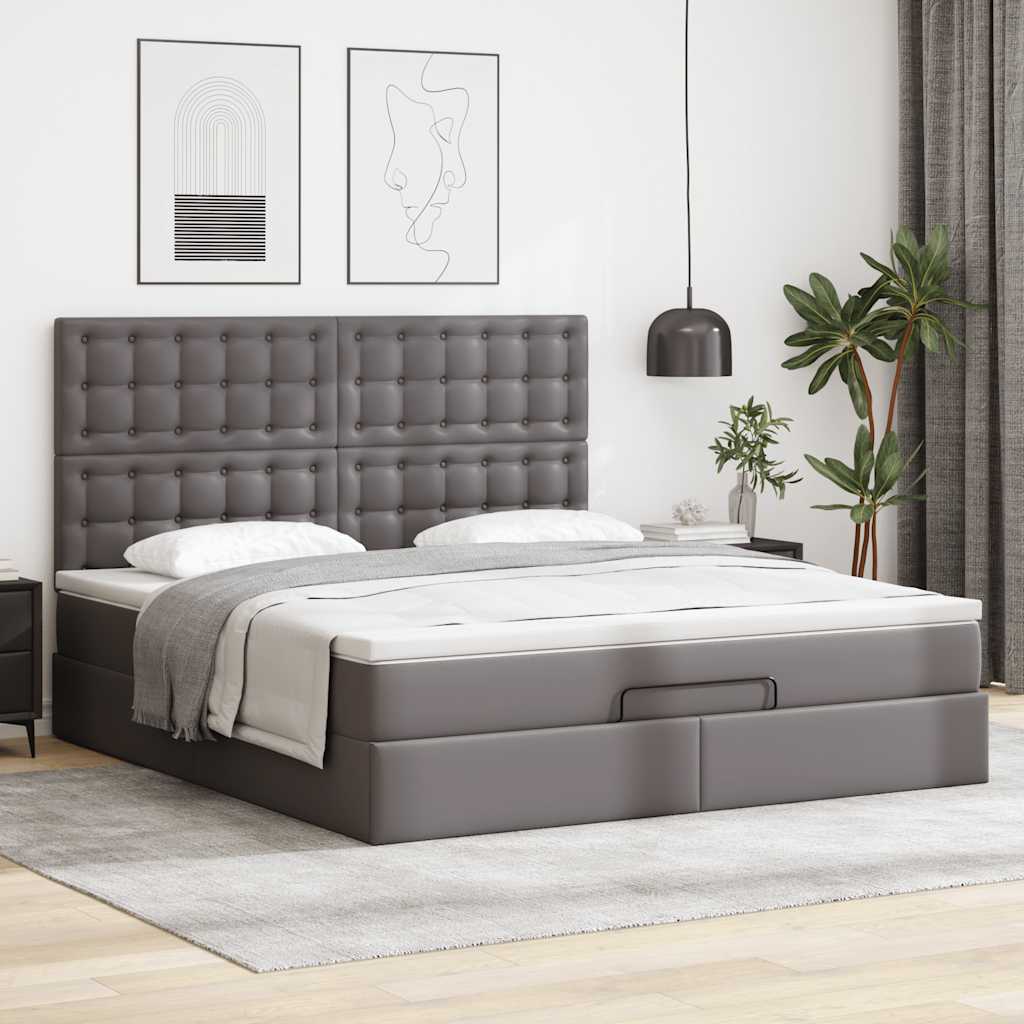 Ottoman bed met matras en LED's 180x200cm kunstleer grijs