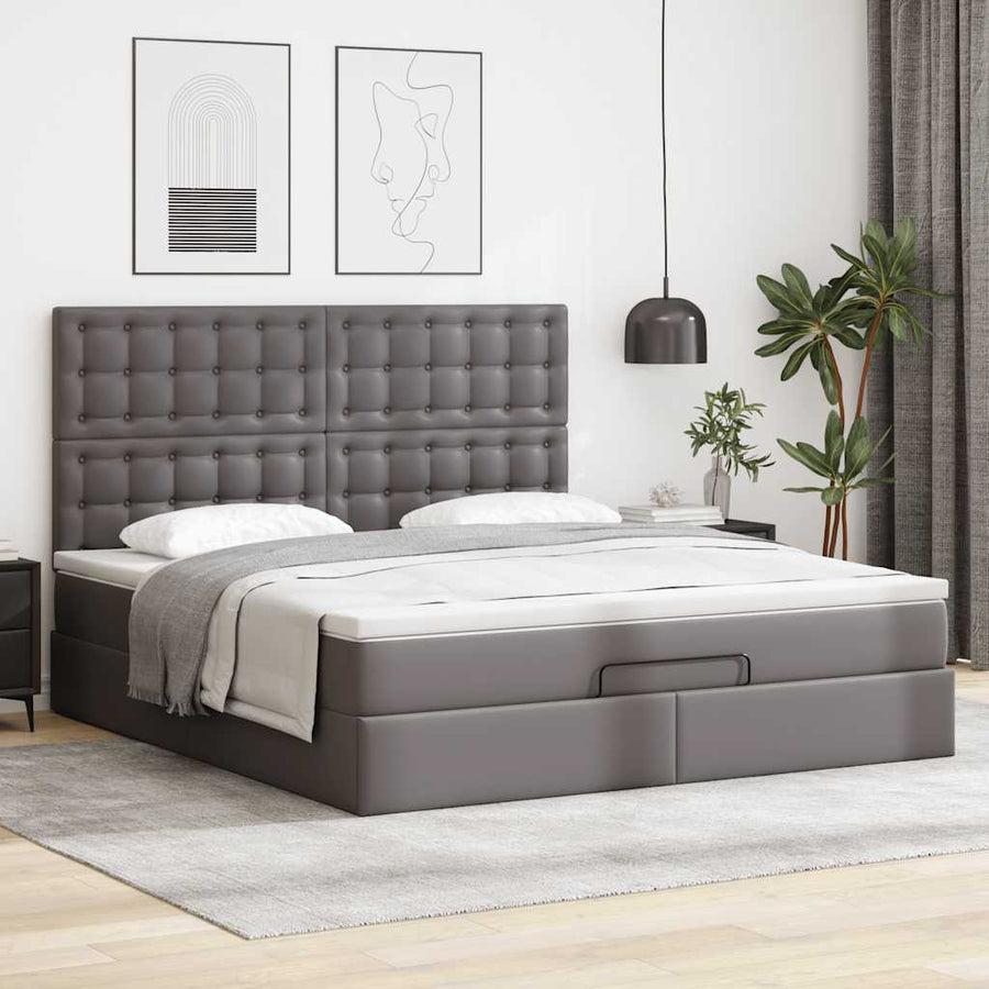Ottoman bed met matras en LED's 180x200cm kunstleer grijs