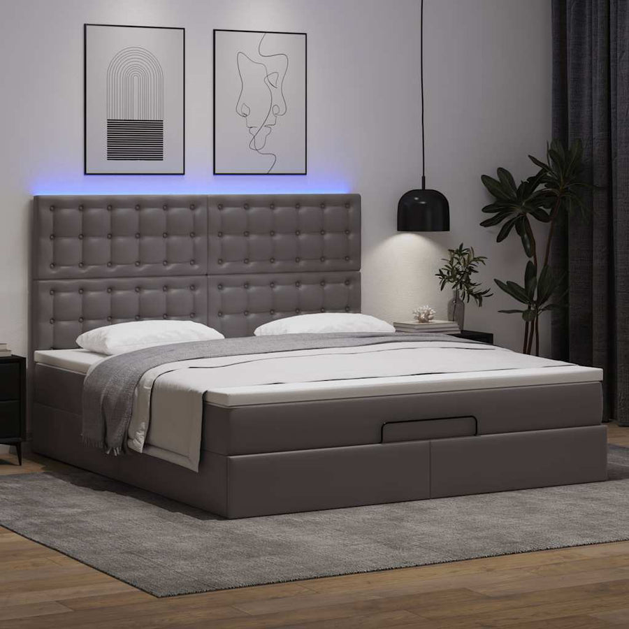 Ottoman bed met matras en LED's 180x200cm kunstleer grijs