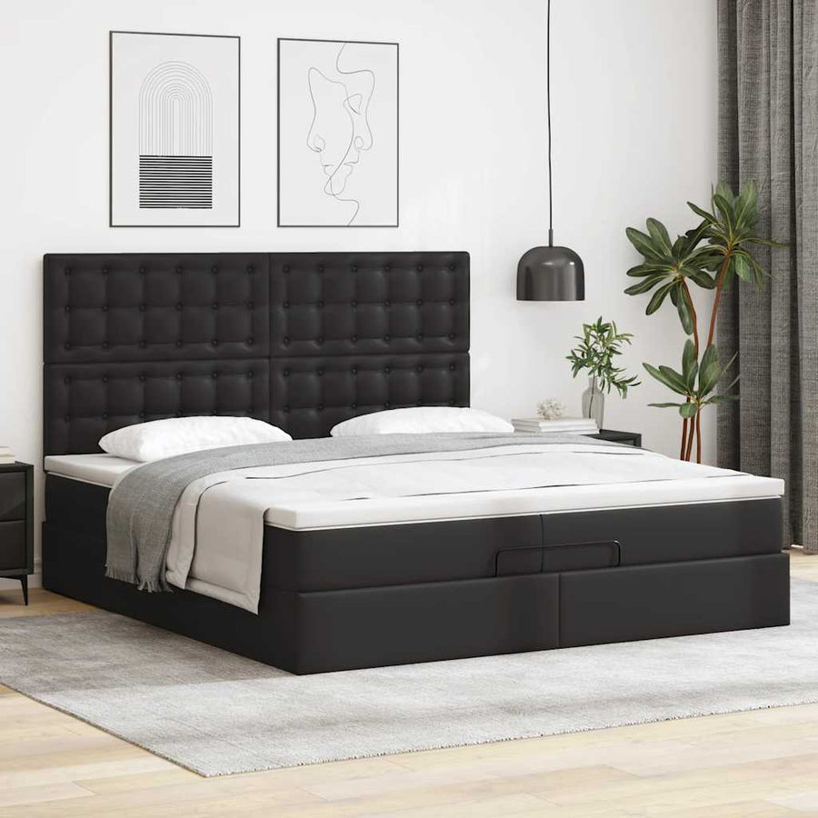 Ottoman bed met matrassen en LED's 200x200cm kunstleer zwart
