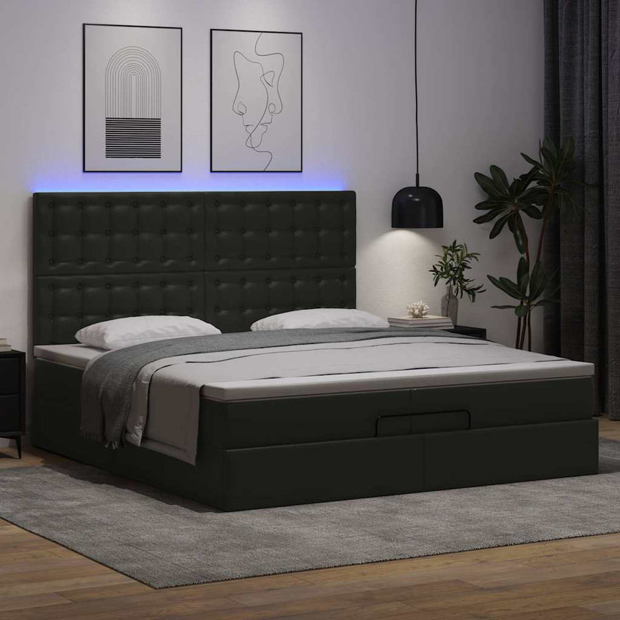 Ottoman bed met matrassen en LED's 200x200cm kunstleer zwart