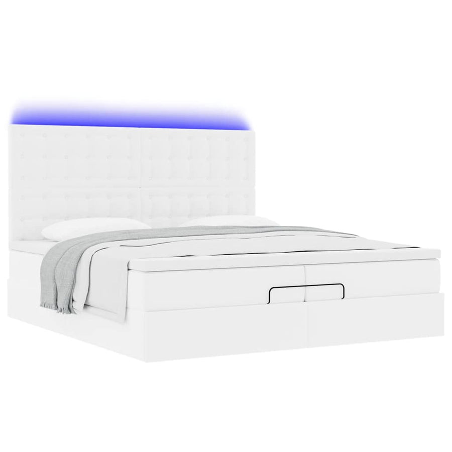 Ottoman bed met matrassen en LED's 200x200cm kunstleer wit