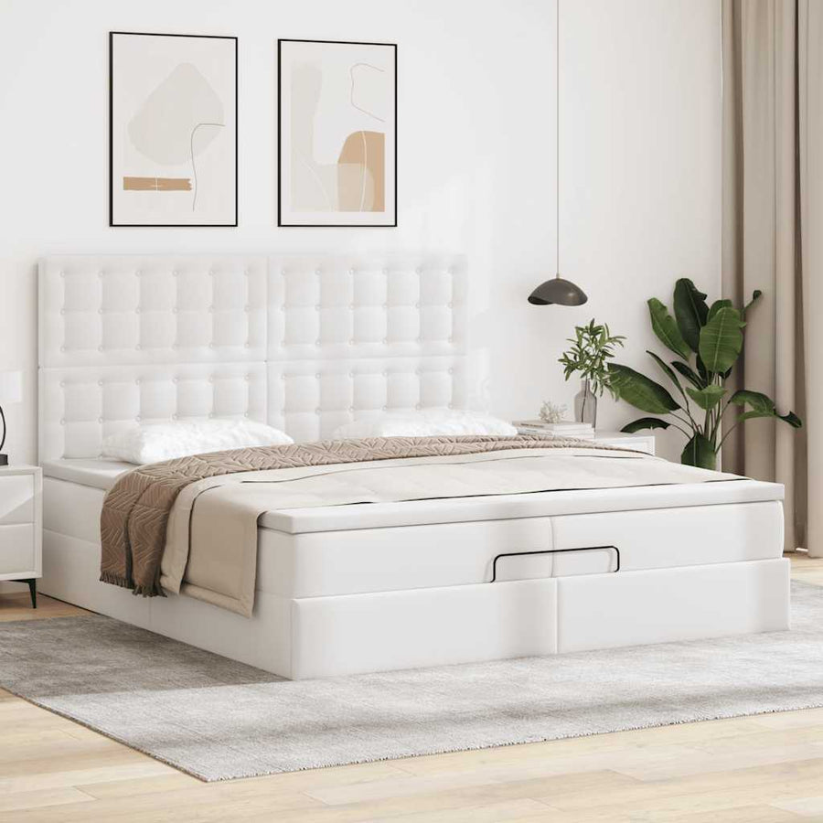 Ottoman bed met matrassen en LED's 200x200cm kunstleer wit