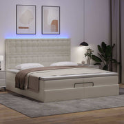 Ottoman bed 200x200 cm kunstleer wit met opbergruimte en LED