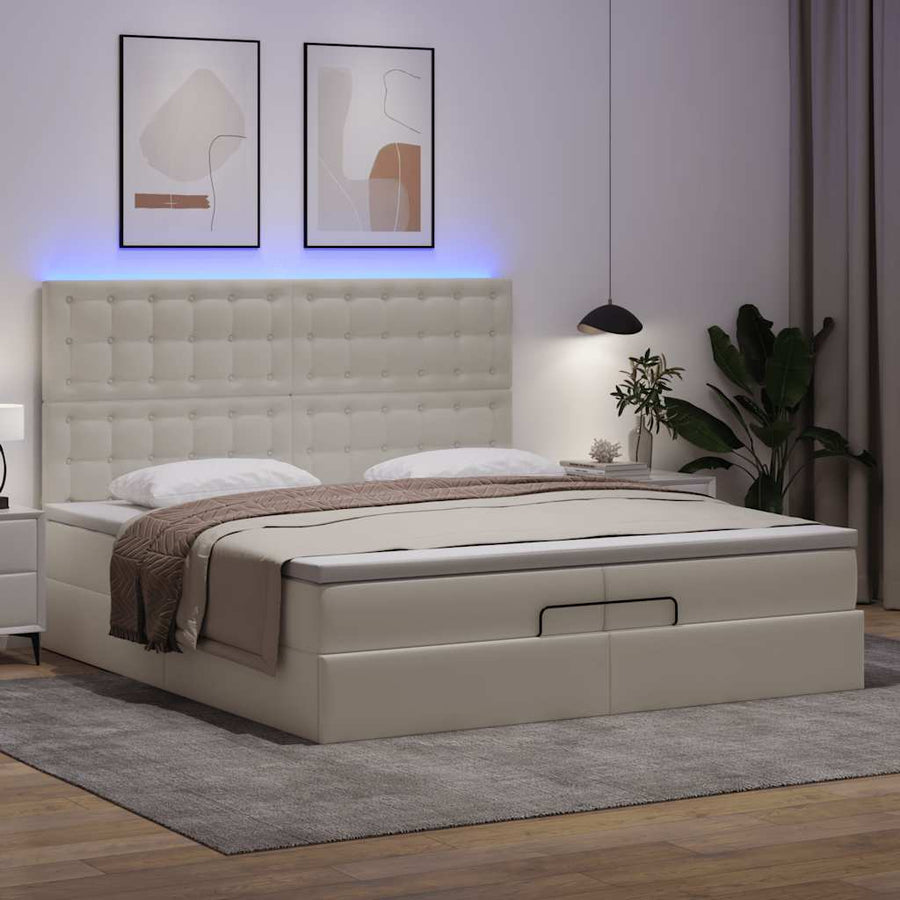 Ottoman bed met matrassen en LED's 200x200cm kunstleer wit