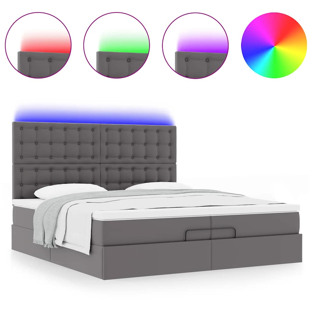 Ottoman bed met matrassen en LED's 200x200cm kunstleer grijs