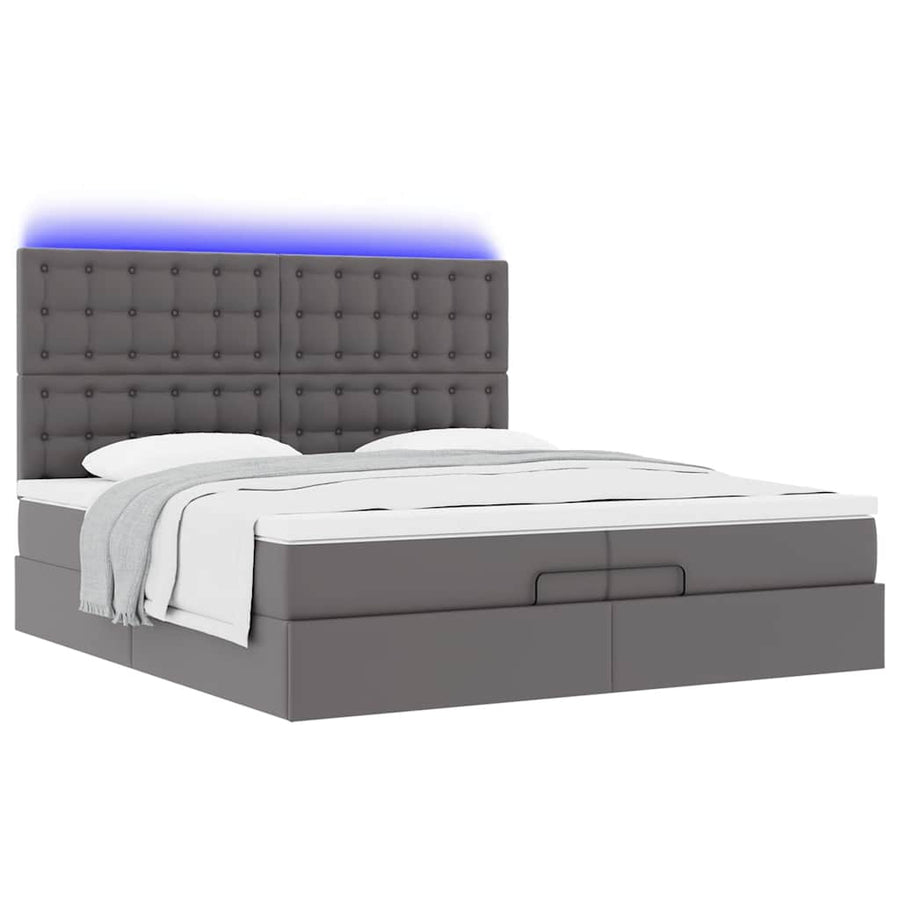Ottoman bed met matrassen en LED's 200x200cm kunstleer grijs