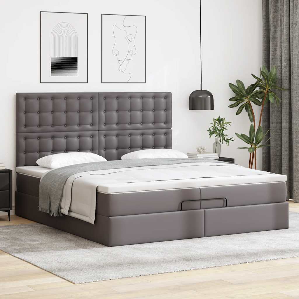 Ottoman bed met matrassen en LED's 200x200cm kunstleer grijs