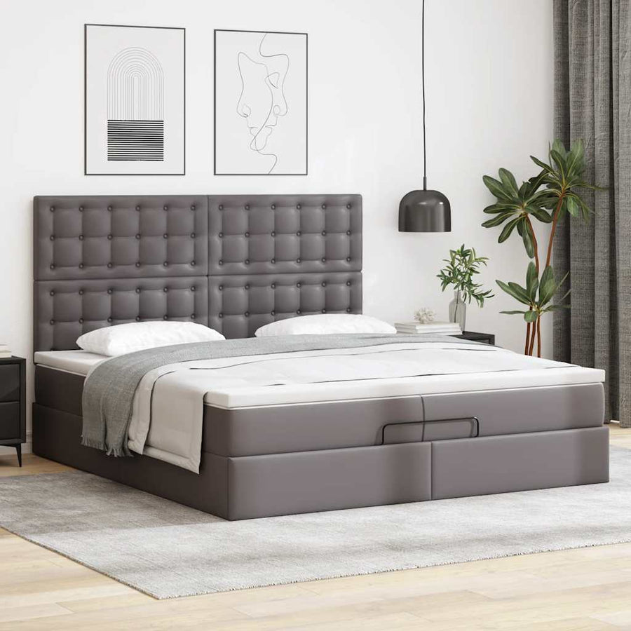 Ottoman bed met matrassen en LED's 200x200cm kunstleer grijs