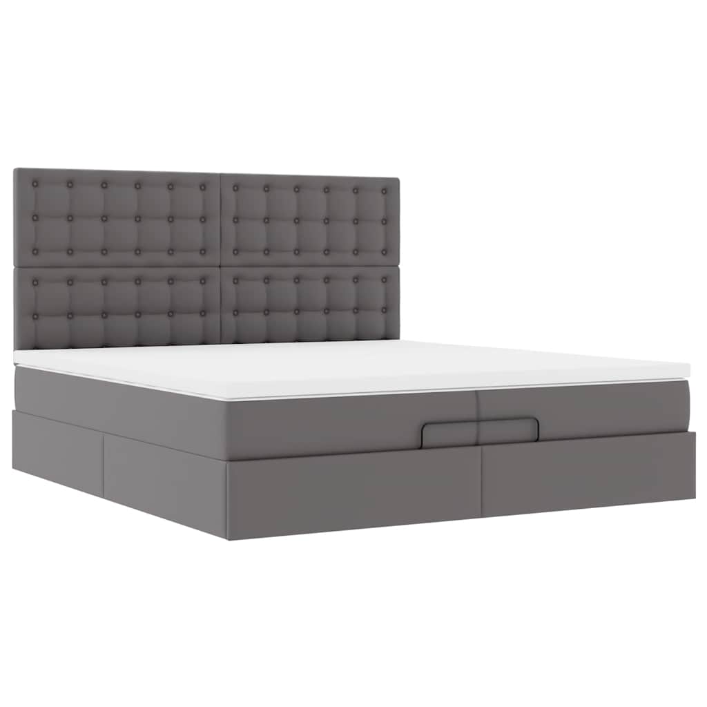 Ottoman bed met matrassen en LED's 200x200cm kunstleer grijs