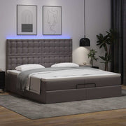 Ottoman bed 200x200 cm kunstleer grijs met opbergruimte en LED