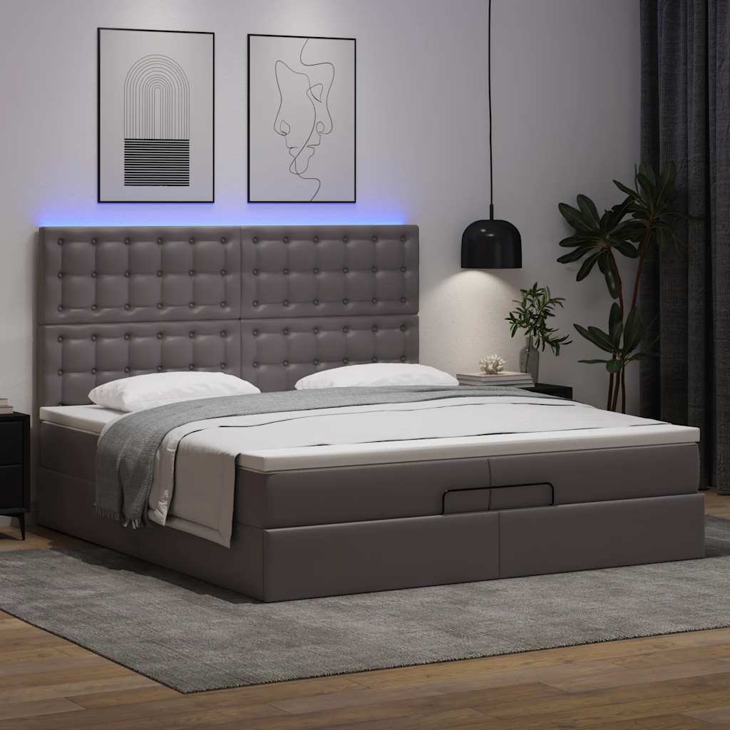 Ottoman bed met matrassen en LED's 200x200cm kunstleer grijs
