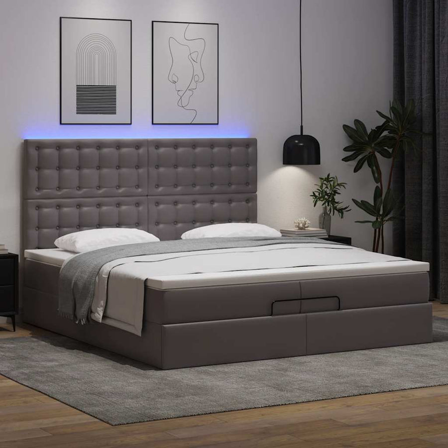 Ottoman bed met matrassen en LED's 200x200cm kunstleer grijs