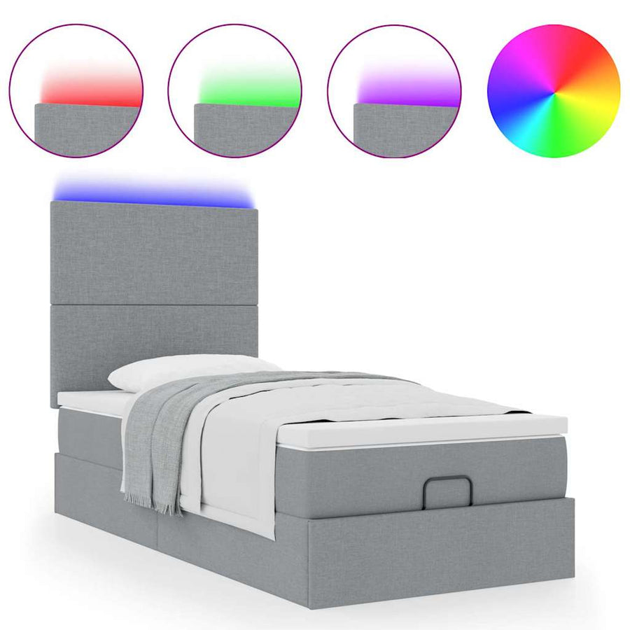 Ottoman bed met matras en LED's 80x200cm stof lichtgrijs