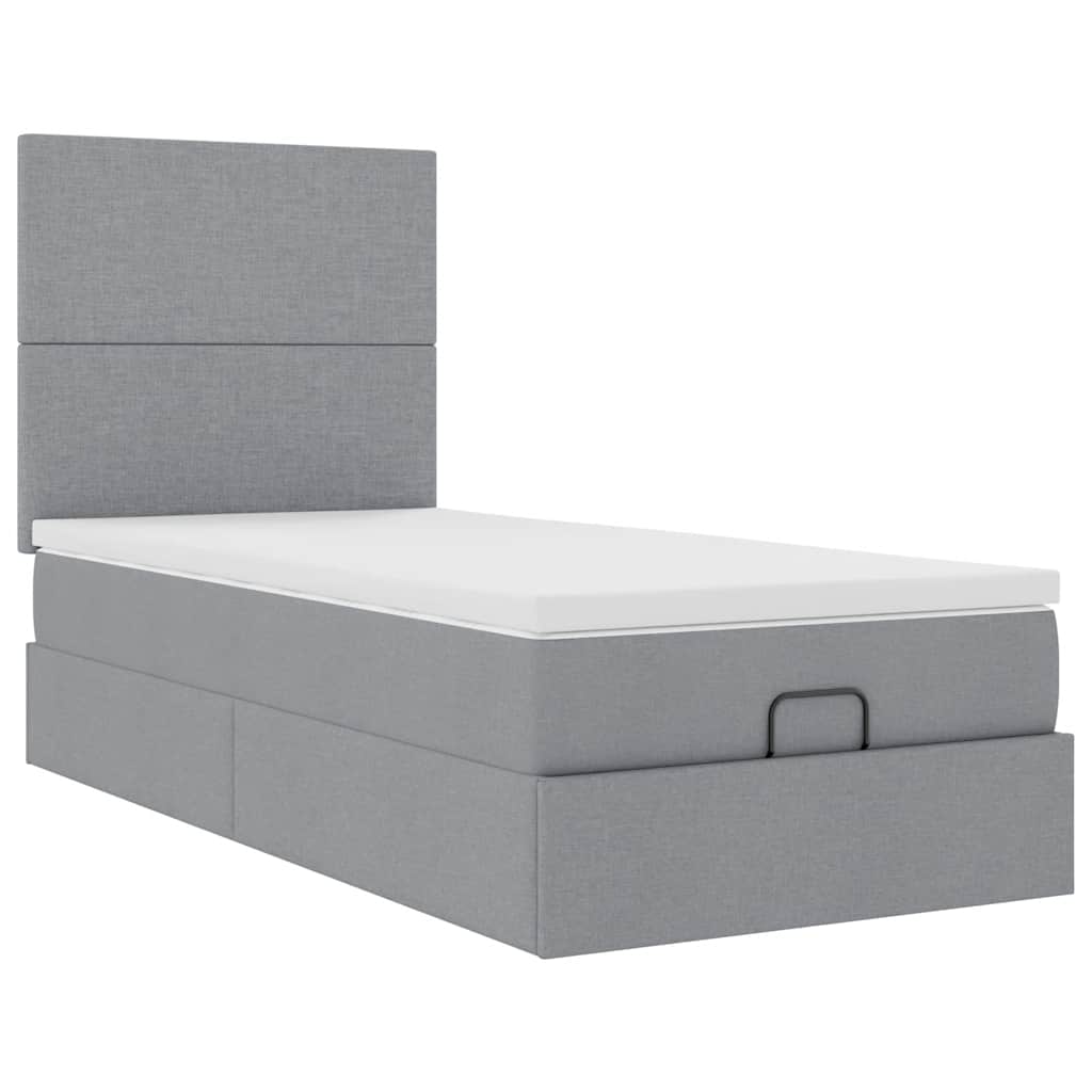 Ottoman bed met matras en LED's 80x200cm stof lichtgrijs