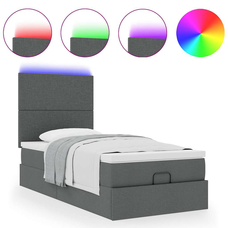 Ottoman bed met matras en LED's 80x200cm stof donkergrijs