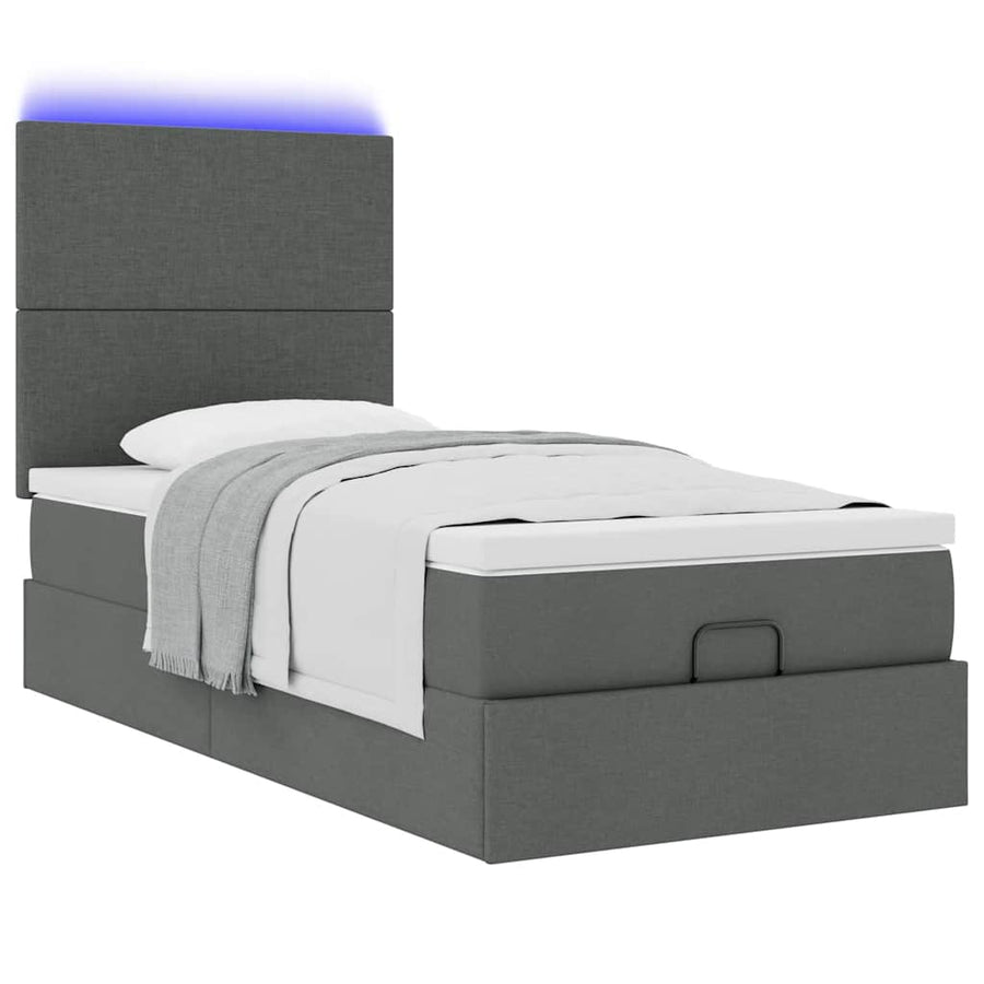 Ottoman bed met matras en LED's 80x200cm stof donkergrijs