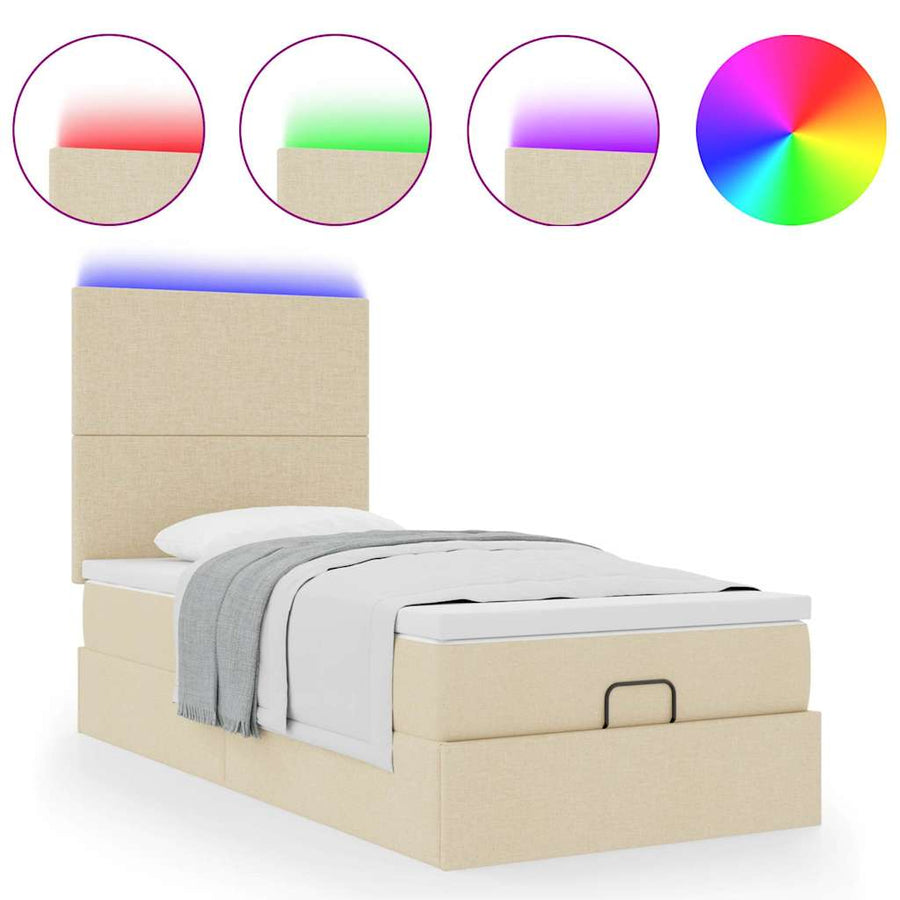 Ottoman bed met matras en LED's 80x200cm stof crèmekleurig
