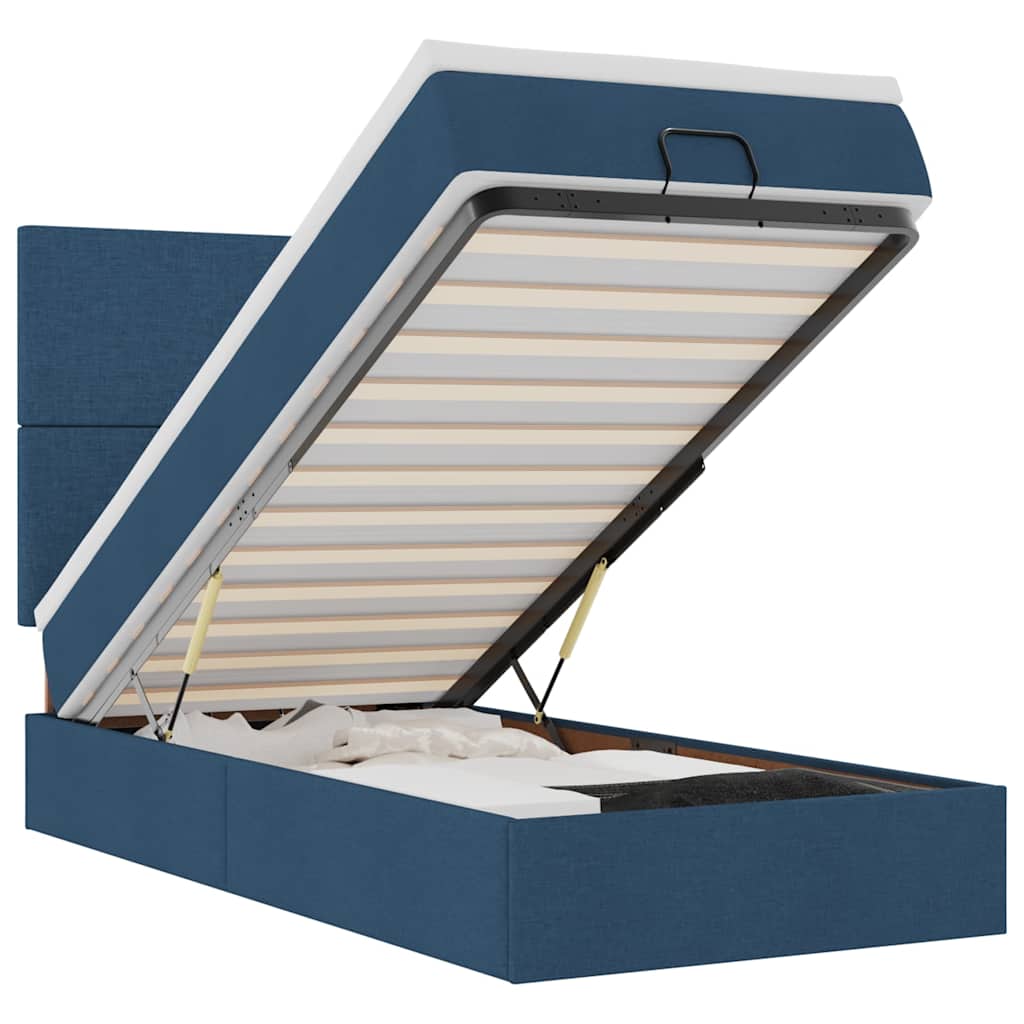 Ottoman bed met matras en LED's 80x200cm stof blauw