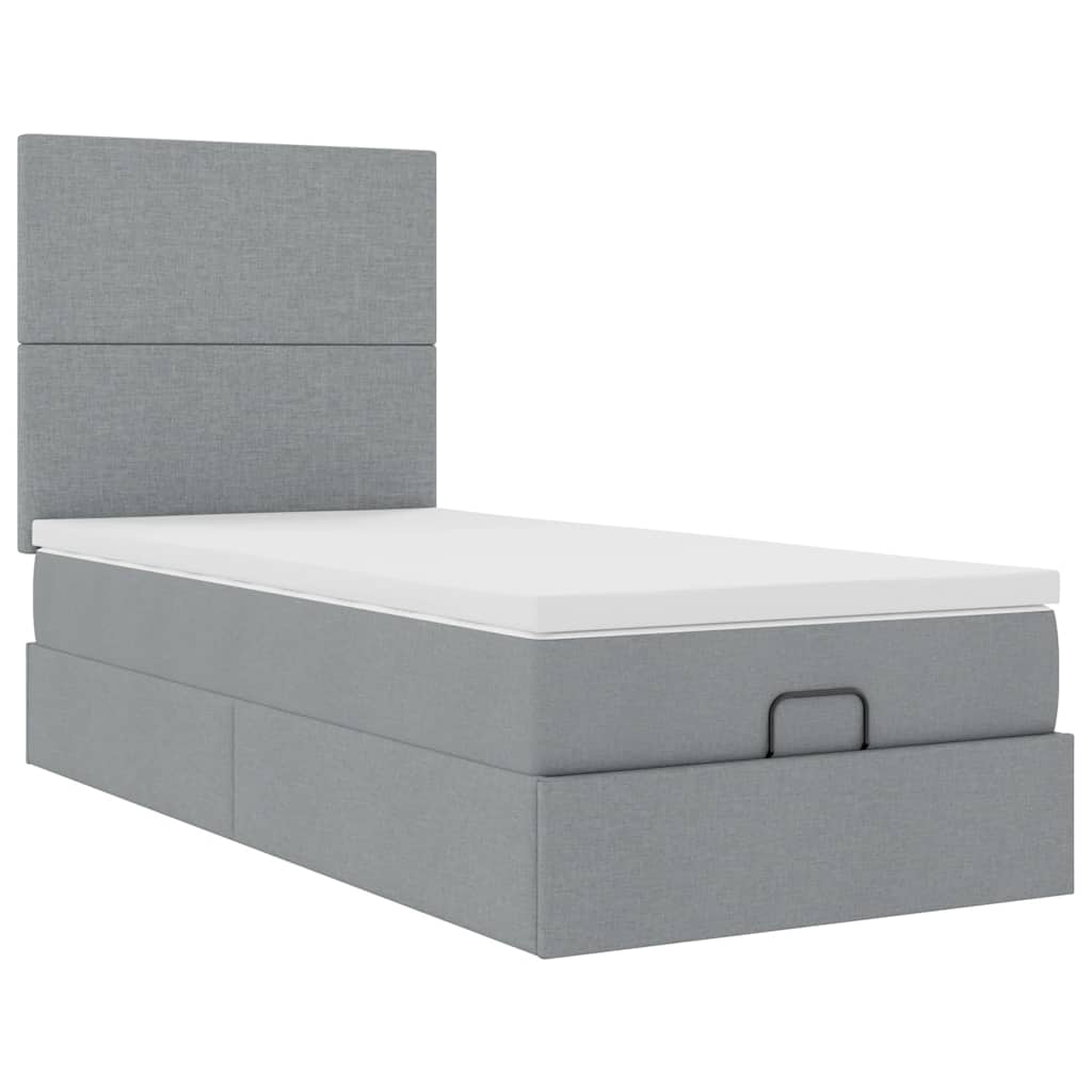 Ottoman bed met matras en LED's 90x190cm stof lichtgrijs