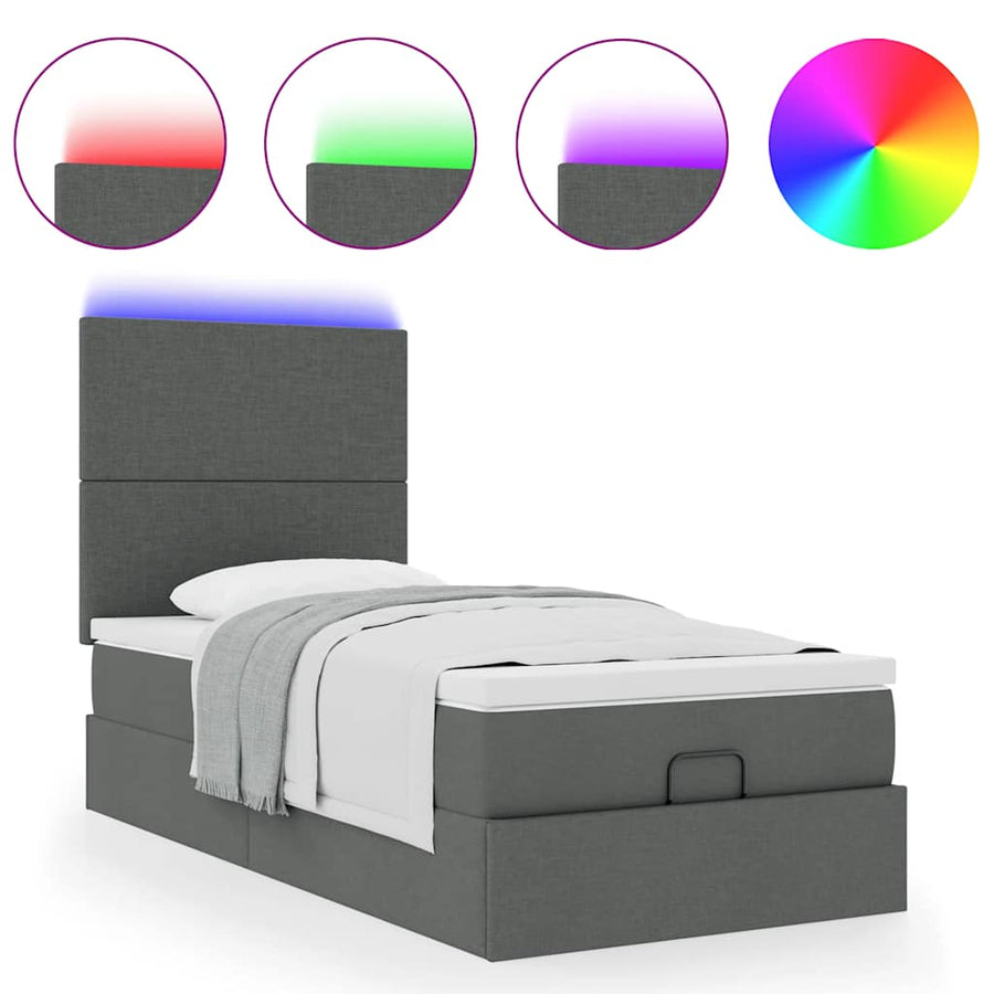 Ottoman bed met matras en LED's 90x190cm stof donkergrijs