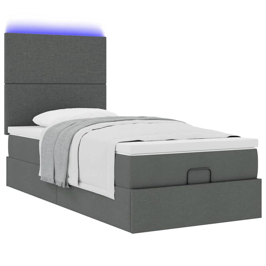 Ottoman bed met matras en LED's 90x190cm stof donkergrijs