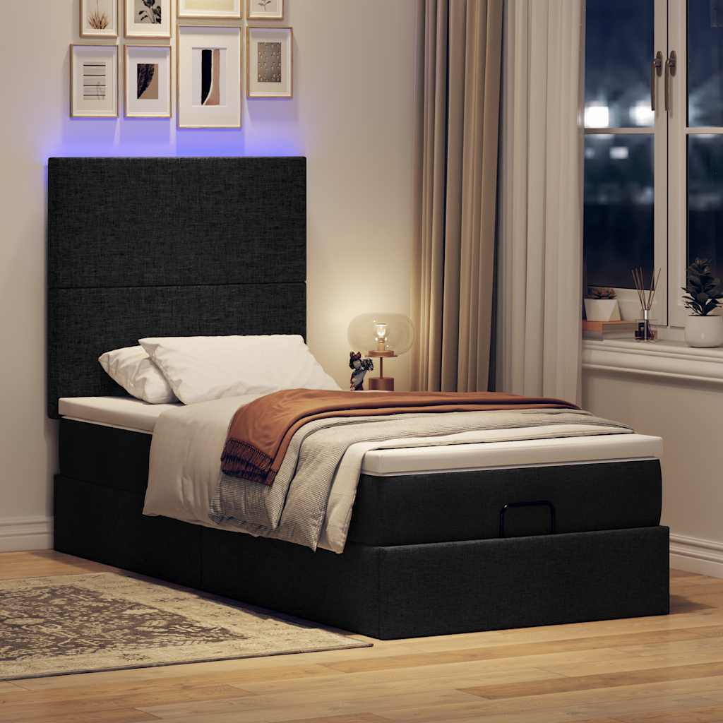 Ottoman bed met matras en LED's 90x190cm stof zwart