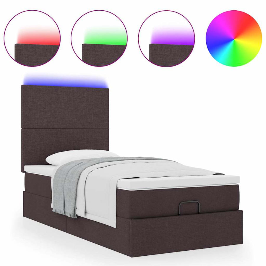 Ottoman bed met matras en LED's 90x190cm stof donkerbruin