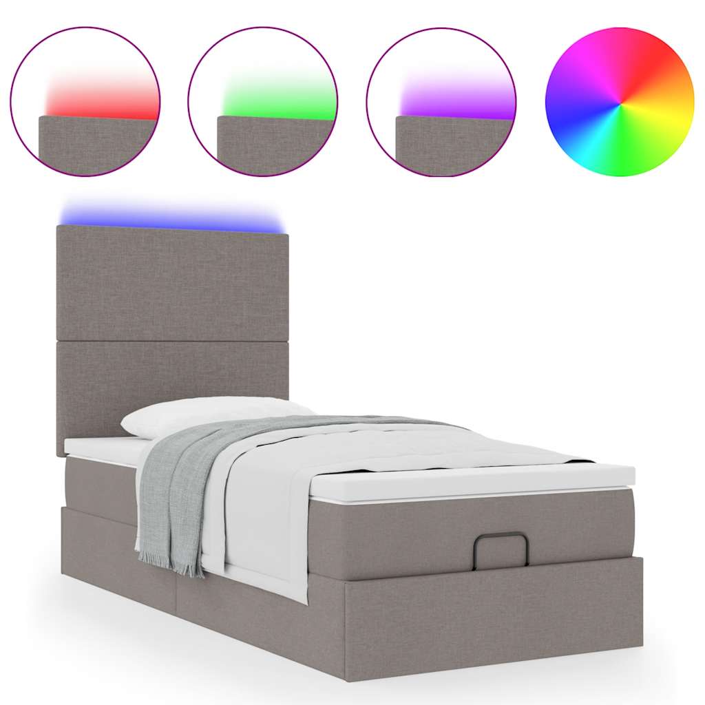 Ottoman bed met matras en LED's 90x190cm stof taupe