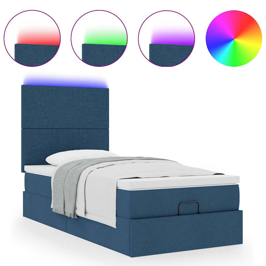 Ottoman bed met matras en LED's 90x190cm stof blauw