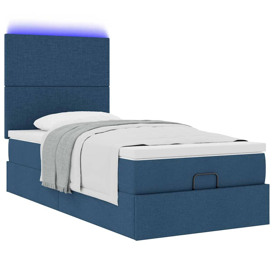 Ottoman bed met matras en LED's 90x190cm stof blauw
