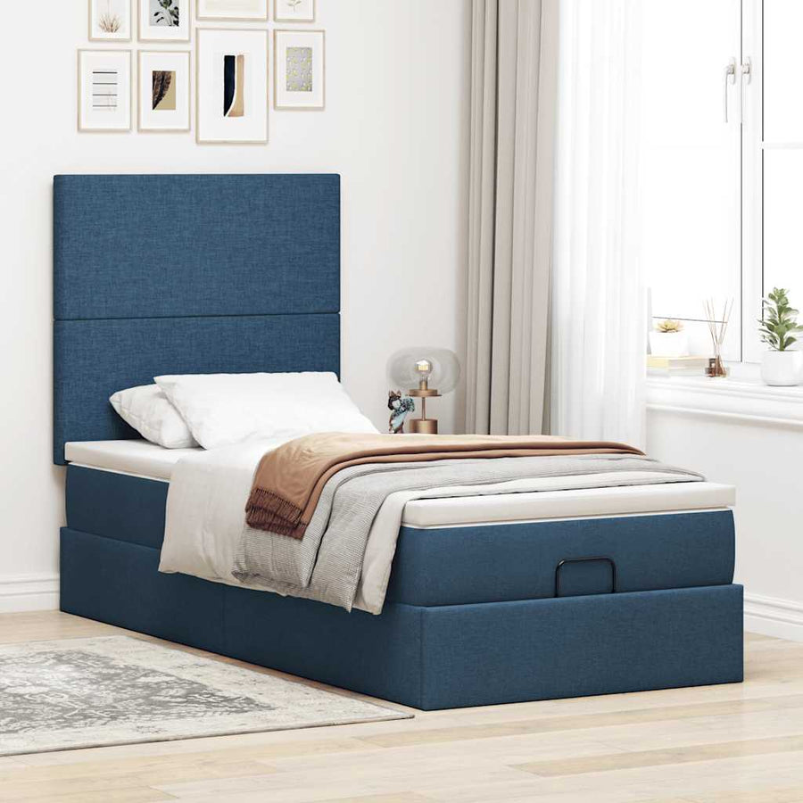 Ottoman bed met matras en LED's 90x190cm stof blauw