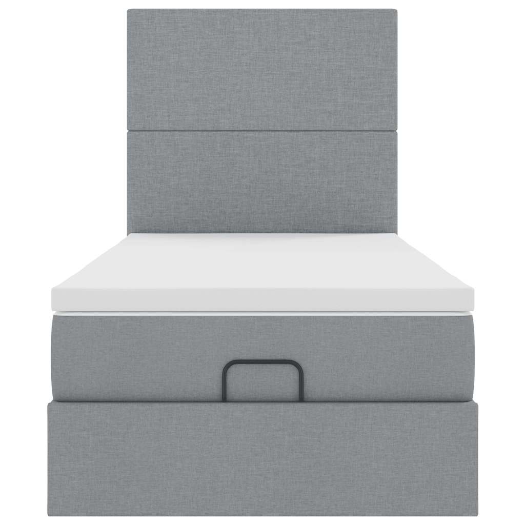 Ottoman bed met matras en LED's 90x200cm stof lichtgrijs