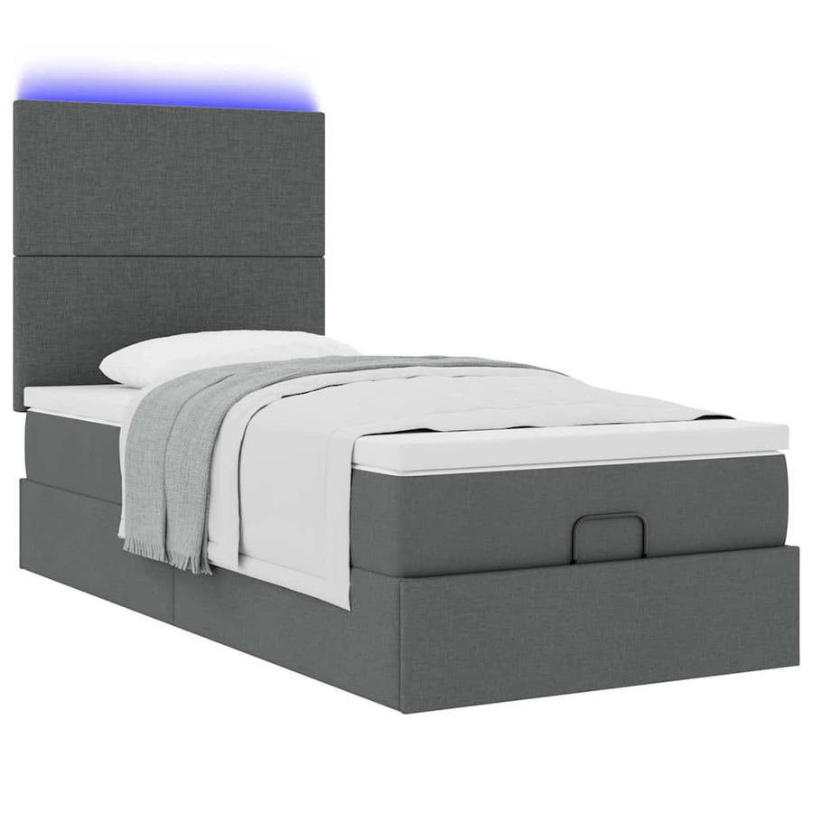 Ottoman bed met matras en LED's 90x200cm stof donkergrijs